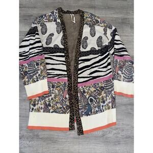 by Anthropologie Bricolage Open Cardigan Size XSmall Ivory Paisley Leopard Zebra